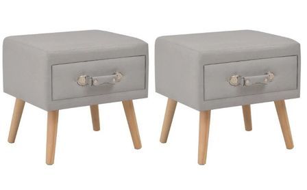 Table de chevet tissu gris clair et pin massif clair Twilly - Lot de 2