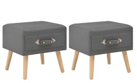 Table de chevet tissu gris foncé et pin massif clair Twilly - Lot de 2