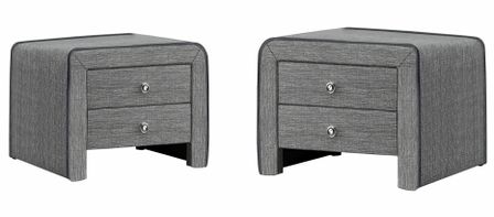 Table de chevet tissu gris liseré gris foncé Sleepa - Lot de 2