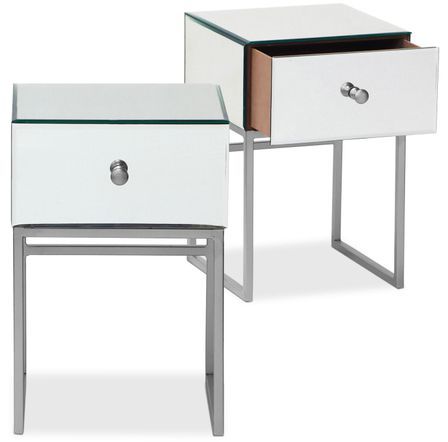 Table de chevet verre miroir et pieds métal argenté Narso - Lot de 2