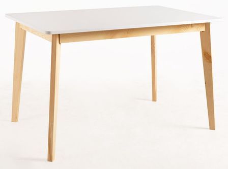 Table de cuisine scandinave blanc brillant et pieds bois clair Epuria 120 cm