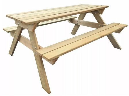 Table de jardin avec 2 bancs pin massif imprégné clair Liva