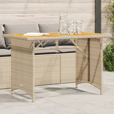 Table de jardin avec dessus en bois beige 110x68x70 cm rotin