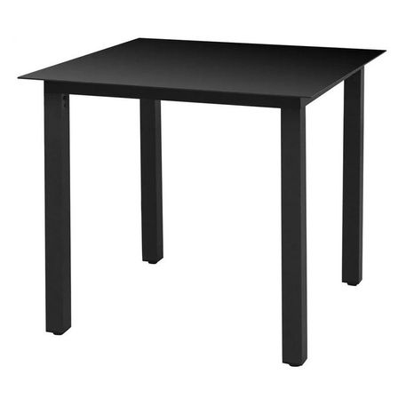 Table de jardin carrée verre trempé et pieds métal noir Pomme