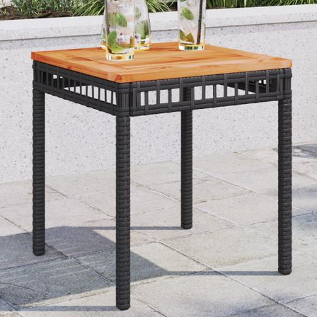 Table de jardin noir 38x38x42 cm résine tressée et bois acacia