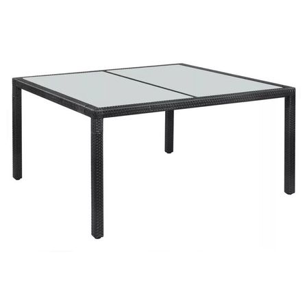 Table de jardin rectangulaire verre et résine tressée noire Oly