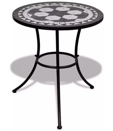 Table de jardin ronde céramique et métal noir KEANI