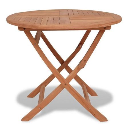 Table de jardin ronde pliable teck massif clair Kounjo