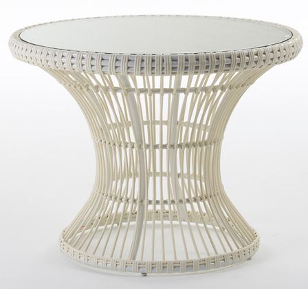 Table de jardin ronde verre et rotin synthétique blanc Miti