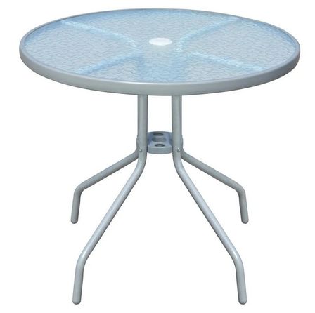 Table de jardin ronde verre trempé et métal gris Ronna
