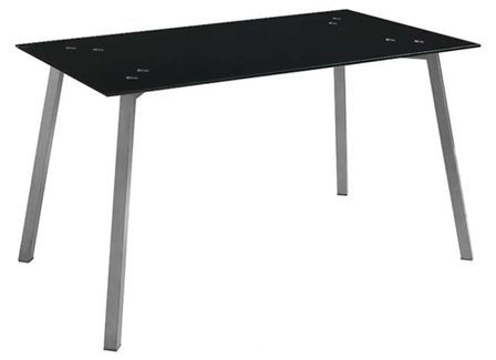 Table en verre trempé noir et pieds métal gris mat Barrio 140 cm