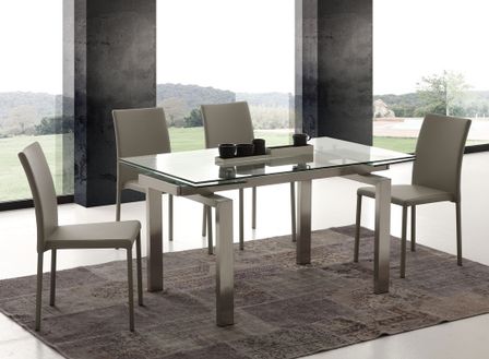 Table extensible 140/200 cm en verre trempé et acier brossé Downton