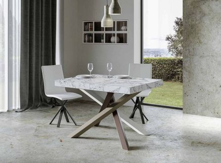 Table extensible 4 à 10 personnes effet marbre et pieds entrelacés 4 couleurs L 130 à 234 cm Artemis