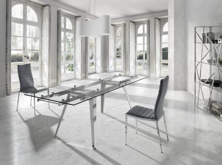 Table extensible Arkia 160/240 cm - Plateau verre trempé et pieds acier chromé