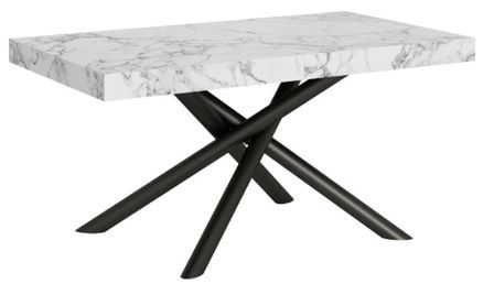 Table extensible blanc effet marbre 8 à 20 personnes et pieds arrondis entrelacés anthracite L 180 à 440 cm Zeus