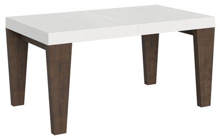 Table extensible blanche et pieds bois noyer 6 à 20 places Kristo 160 à 420 cm