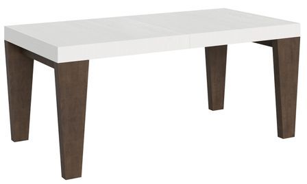 Table extensible blanche et pieds bois noyer 6 à 20 places Kristo 180 à 440 cm