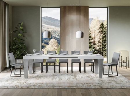 Table extensible blanche et pieds gris béton 6 à 12 personnes Kristo L 180 à 284 cm