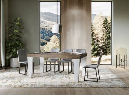 Table extensible bois noyer et pieds bois blanc 6 à 12 personnes Kristo L 180 à 284 cm