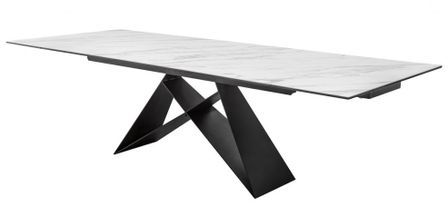 Table extensible céramique effet marbre et pieds métal anthracite Koryne 180 à 260 cm