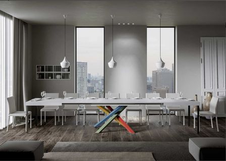 Table extensible design avec pieds entrelacés multicouleurs Artemis