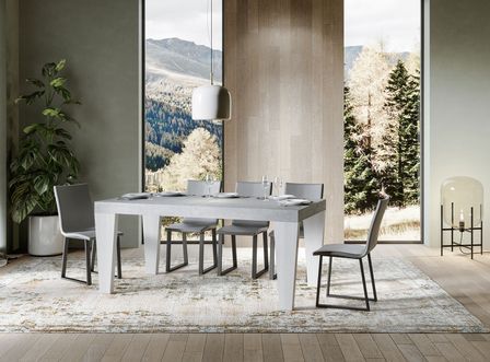 Table extensible gris béton et pieds bois blanc 6 à 12 personnes Kristo L 180 à 284 cm