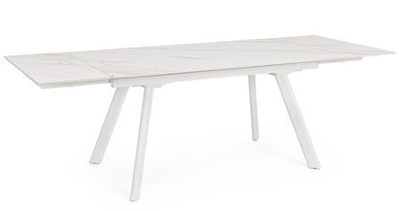 Table extensible RUMKA 160/240 cm - Céramique blanche effet marbre et pieds laqués blanc