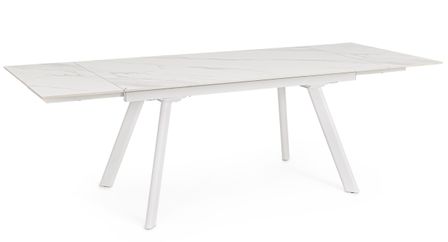 Table extensible RUMKA 160/240 cm - Céramique blanche effet marbre et pieds laqués blanc