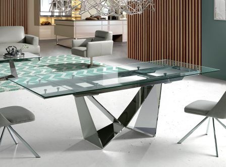 Table extensible Trypa 160/220 cm - Plateau verre trempé et pieds acier chromé