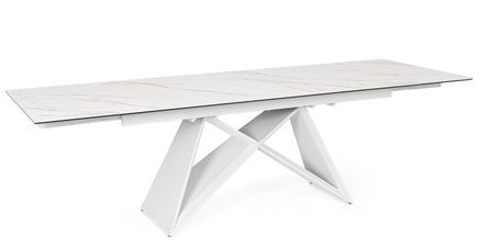 Table extensible VERONA 180/260 cm - Céramique blanche effet marbre et pieds laqués blanc