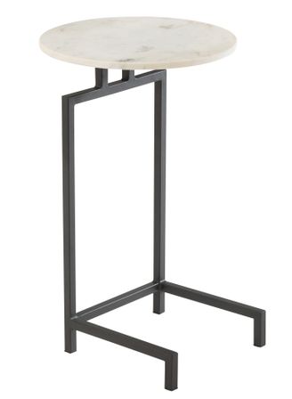 Table gigogne marbre ronde blanc noir Reno D 41 cm