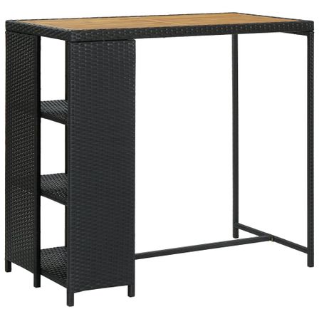 Table haute de bar avec rangement Noir 120x60x110 cm Résine tressée