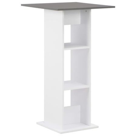 Table haute de bar carrée blanc et gris avec 2 étagères Keo 60