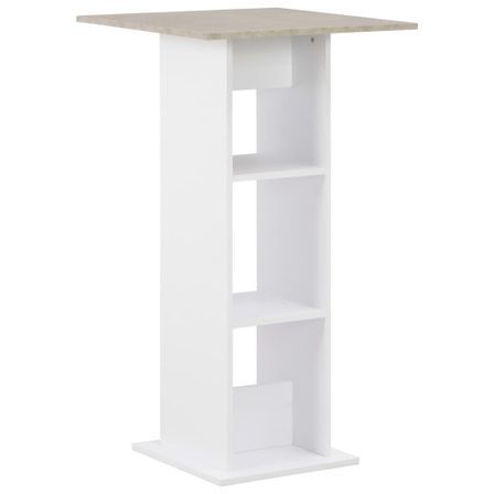 Table haute de bar carrée blanc et gris béton avec 2 étagères Keo 60