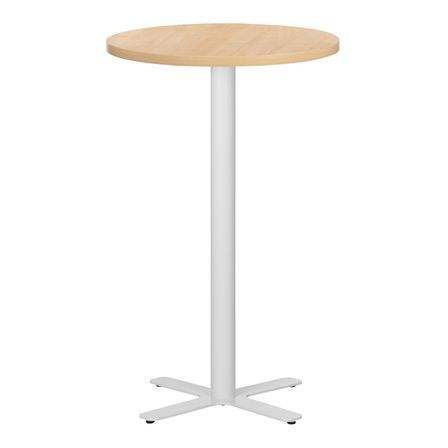 Table haute de bar ronde bois clair et pieds en forme de croix acier blanc Kooky 70 cm