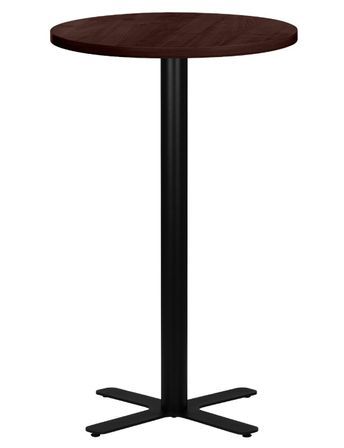 Table haute de bar ronde bois foncé et pieds en forme de croix acier noir Kooky 70 cm