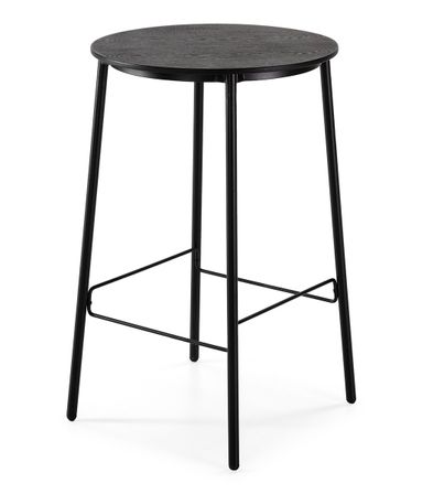 Table haute ronde bois massif et pieds métal noir Lava 70 cm