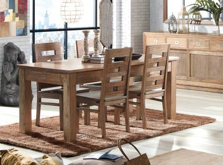Table rectangulaire avec tiroirs en bois massif naturel MAZARI 150 cm