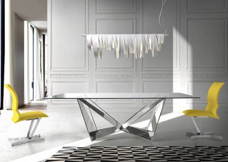 Table rectangulaire design acier chromé et verre trempé Trypa 240 cm