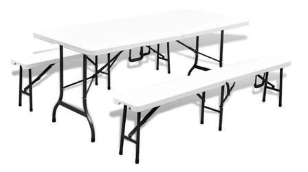 Table rectangulaire et 2 bancs de jardin métal noir et blanc Pietra