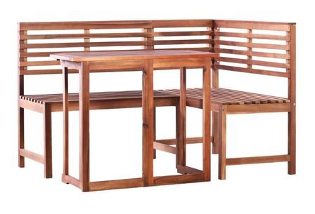 Table rectangulaire et banc d'angle de jardin acacia clair Polina
