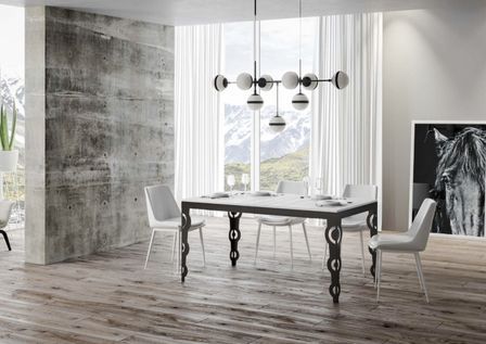 Table rectangulaire extensible 6 à 16 personnes L 120 à 380 cm blanc et cadre métal anthracite Zakary