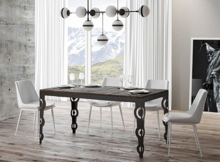 Table rectangulaire extensible 6 à 16 personnes L 120 à 380 cm bois noyer et cadre métal anthracite Zakary