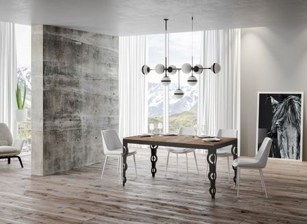Table rectangulaire extensible 6 à 16 personnes L 120 à 380 cm chêne clair et cadre métal anthracite Zakary