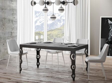 Table rectangulaire extensible 6 à 16 personnes L 120 à 380 cm gris béton et cadre métal anthracite Zakary