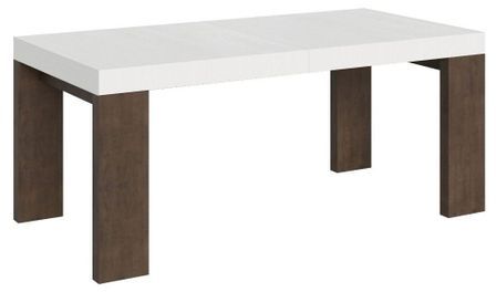 Table rectangulaire extensible blanche et bois noyer 180 à 440 cm Ribo