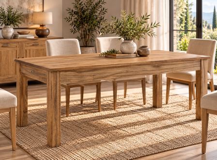Table rectangulaire extensible en bois massif naturel MAZARI 180/230/280 cm