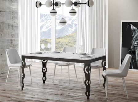 Table rectangulaire extensible orientale 6 à 10 personnes L 120 à 224 cm blanc et cadre métal anthracite Zakary