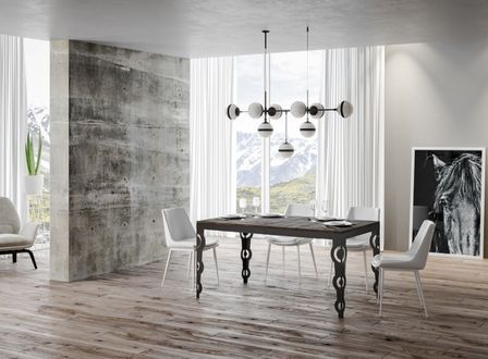 Table rectangulaire extensible orientale 6 à 10 personnes L 120 à 224 cm bois noyer et cadre métal anthracite Zakary