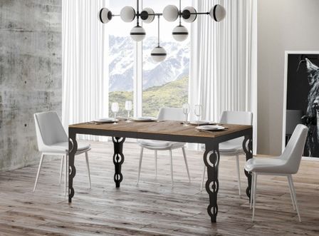 Table rectangulaire extensible orientale 6 à 10 personnes L 120 à 224 cm chêne clair et cadre métal anthracite Zakary
